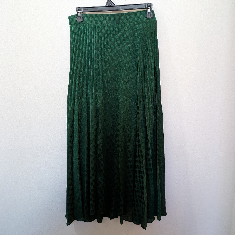 Max Studio Emerald Jacquard Shine Dot Pleated Midi Pull-On Skirt Women's Large